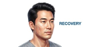 Serene East Asian male model showing healthy hair results after restoration