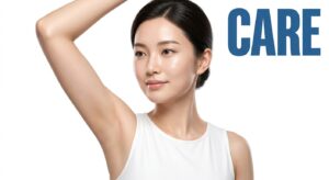 East Asian female model showing healthy, dry underarms after treatment with a serene expression