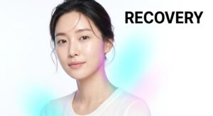 Close-up of a serene East Asian woman representing healthy skin and recovery